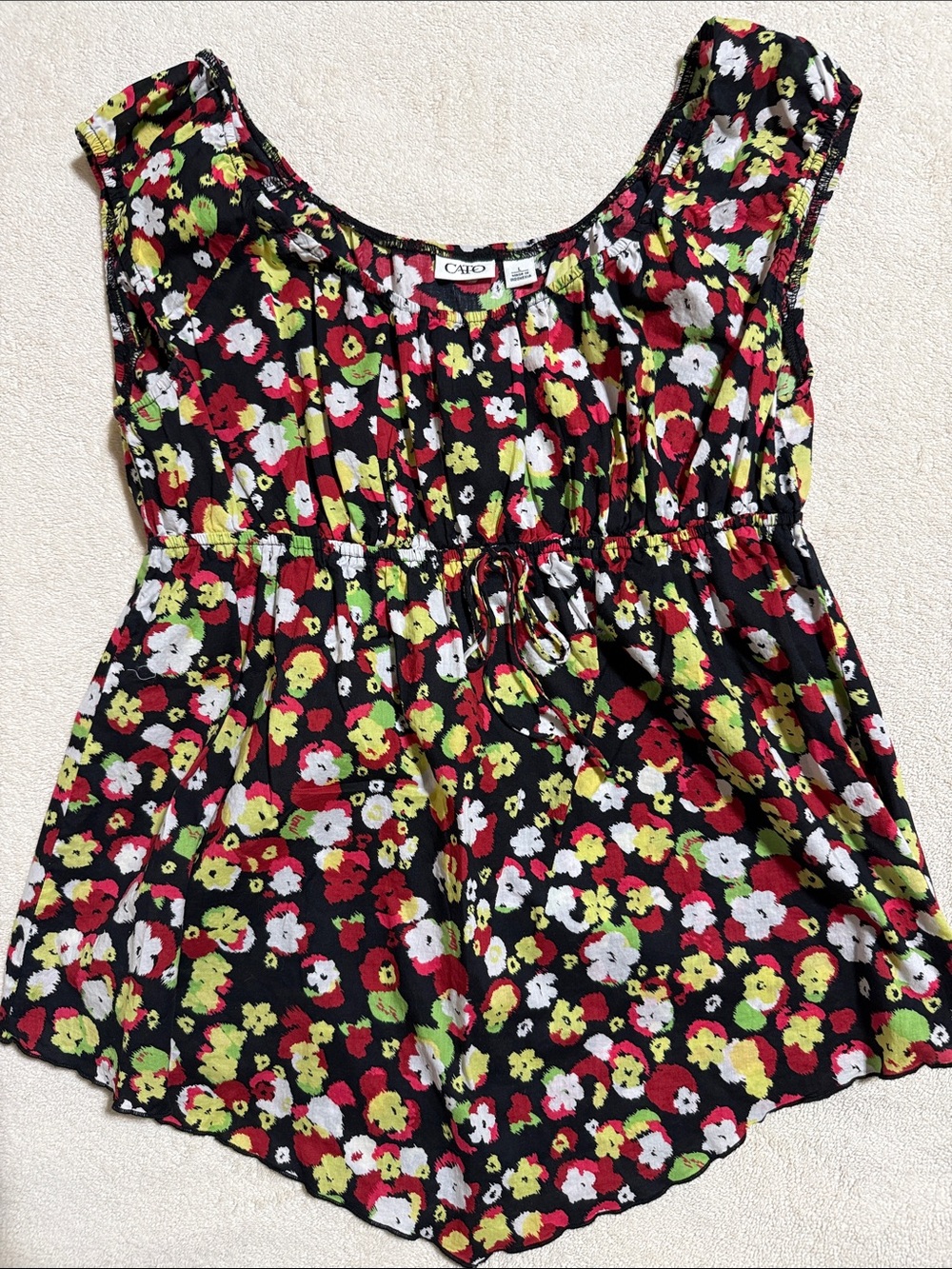 Cato Black Floral Sleeveless Top - Red, White & Green